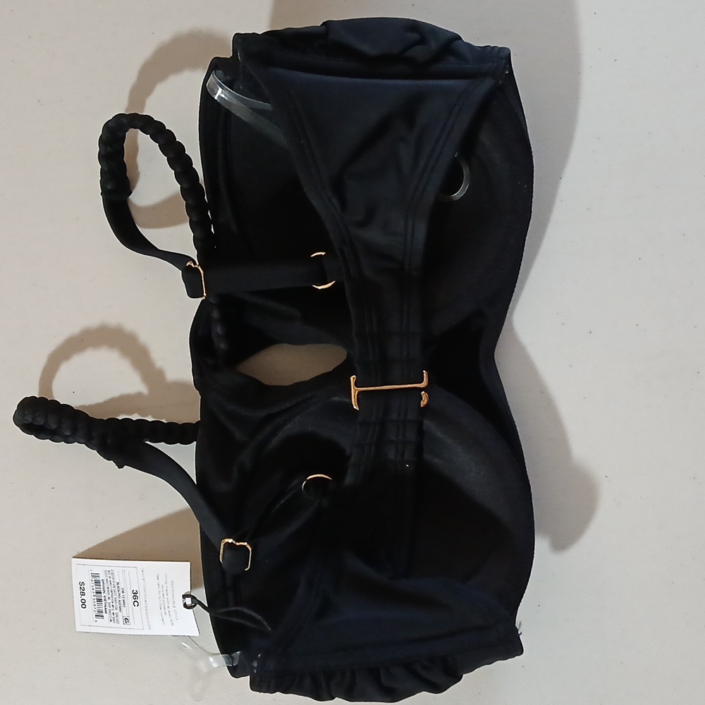 Shade & Shore Black Braided Strap Bikini Top. Size 36 C - Picture 5 of 11